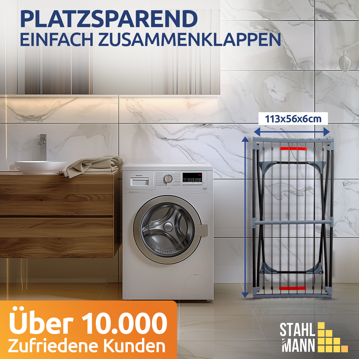 STAHLMANN® Magic Teleskop Wäscheständer ausziehbar – 20m Trockenfläche – platzsparend kompakt – Indoor Outdoor Balkon