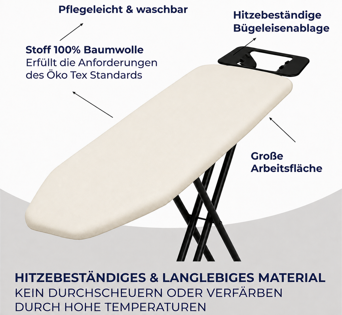 STAHLMANN® Bügelbrett 120 × 35 cm – höhenverstellbar & klappbar