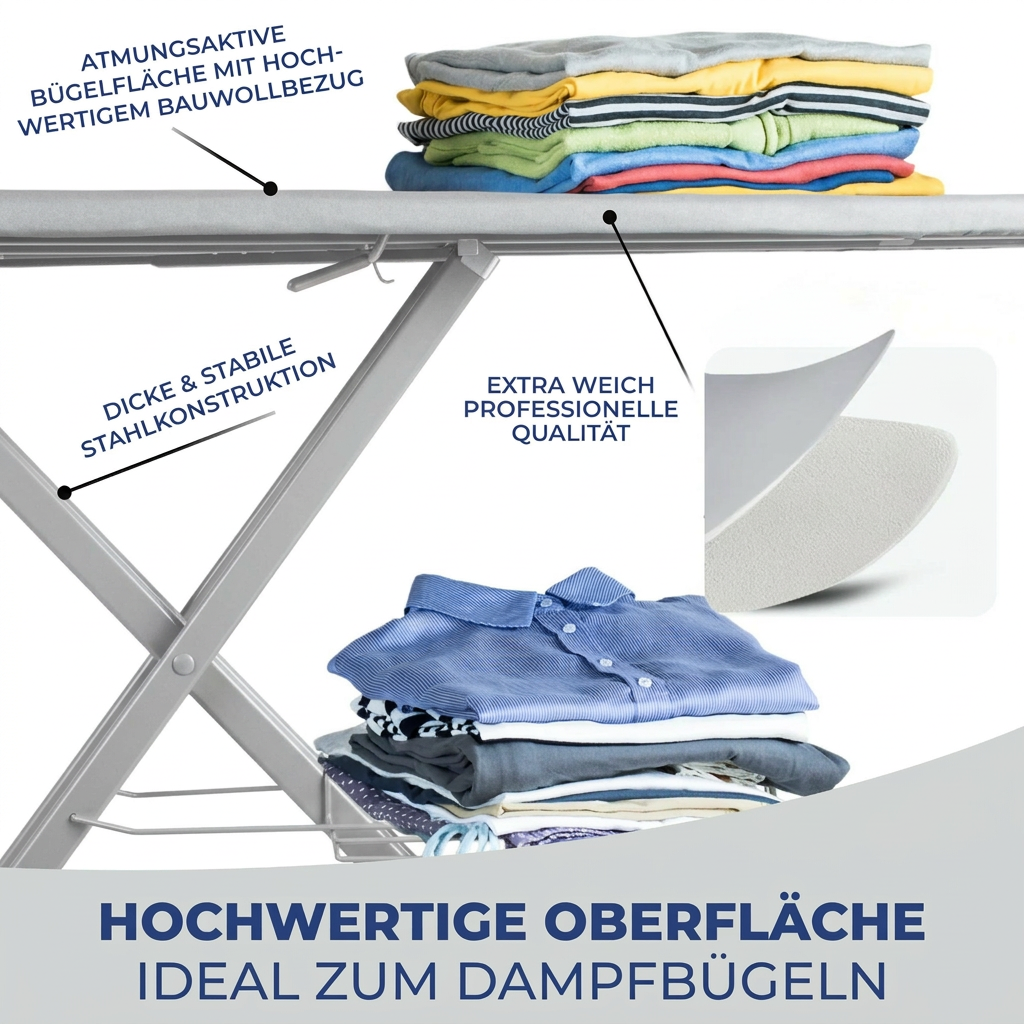 STAHLMANN® XXL-Bügelbrett 120×40 cm – für Dampfbügelstation