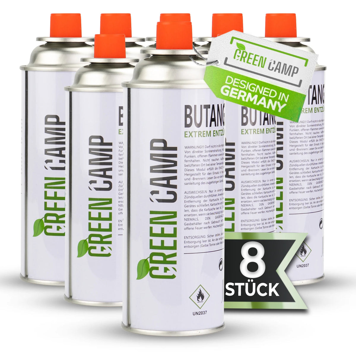8 x Greencamp® butaangaspatronen – 227 g – milieuvriendelijk, veilig en betrouwbaar
