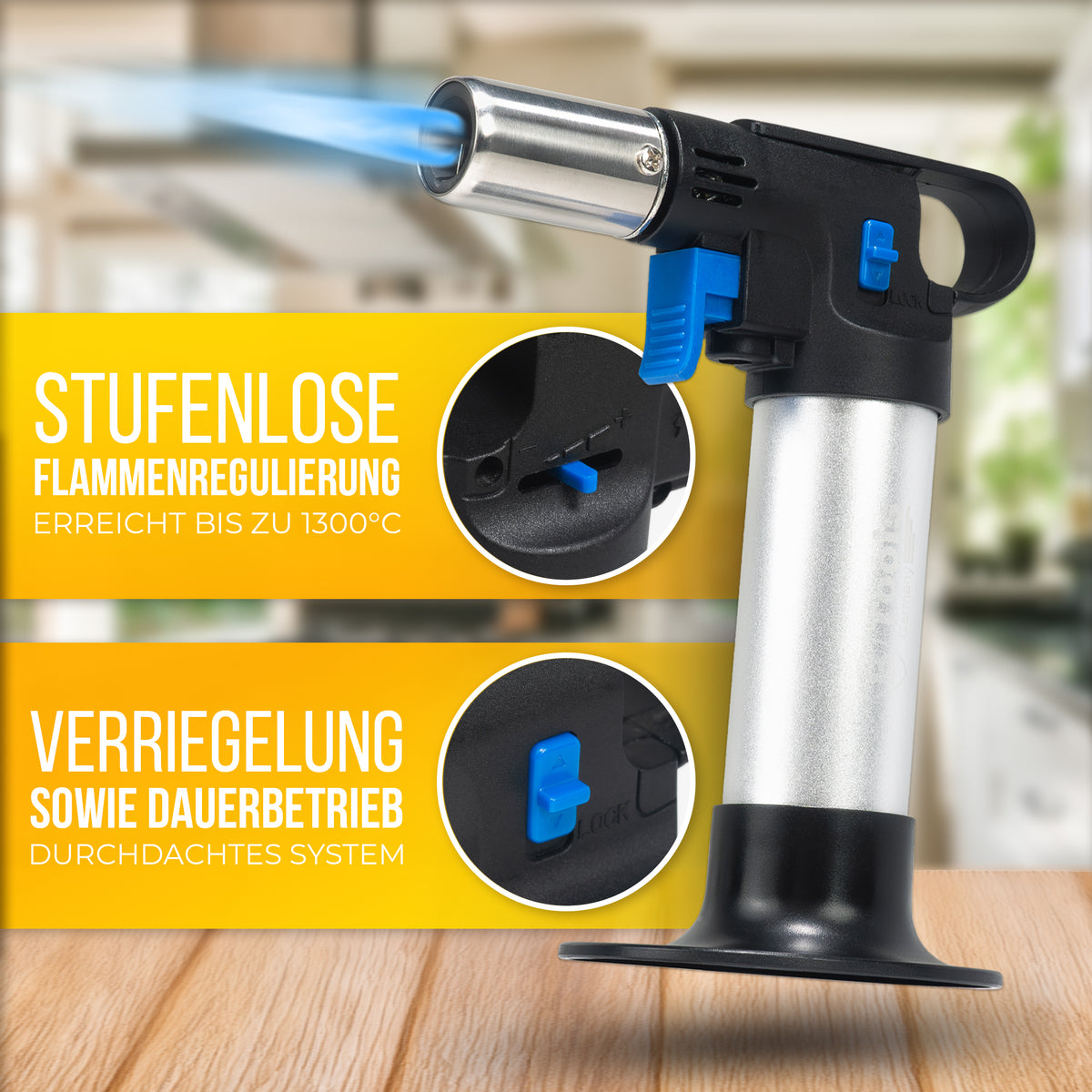 Premium Flambierbrenner inkl. Feuerzeuggas – Leistungsstark, Sicher & Handlich für Präzises Flambieren und Karamellisieren