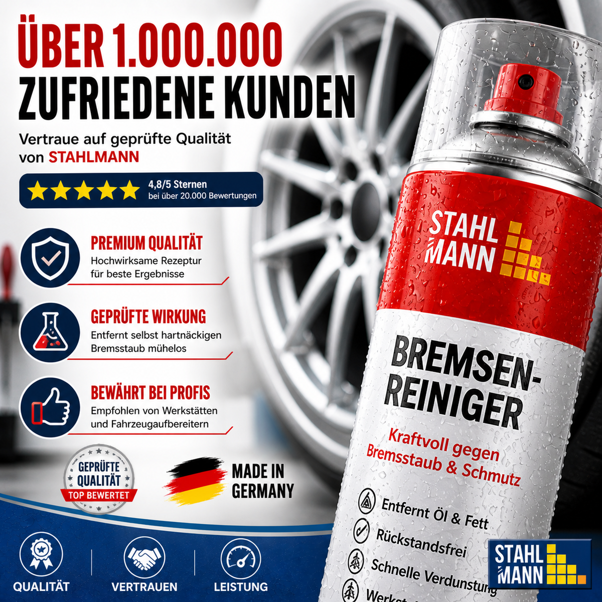 STAHLMANN® Remreiniger 12 x 400 ml – Zeer effectieve remreiniger spray voor werkplaats en auto | Verwijdert olie, vet en vuil zonder residu | Professionele kwaliteit voor remmen, koppeling en motor