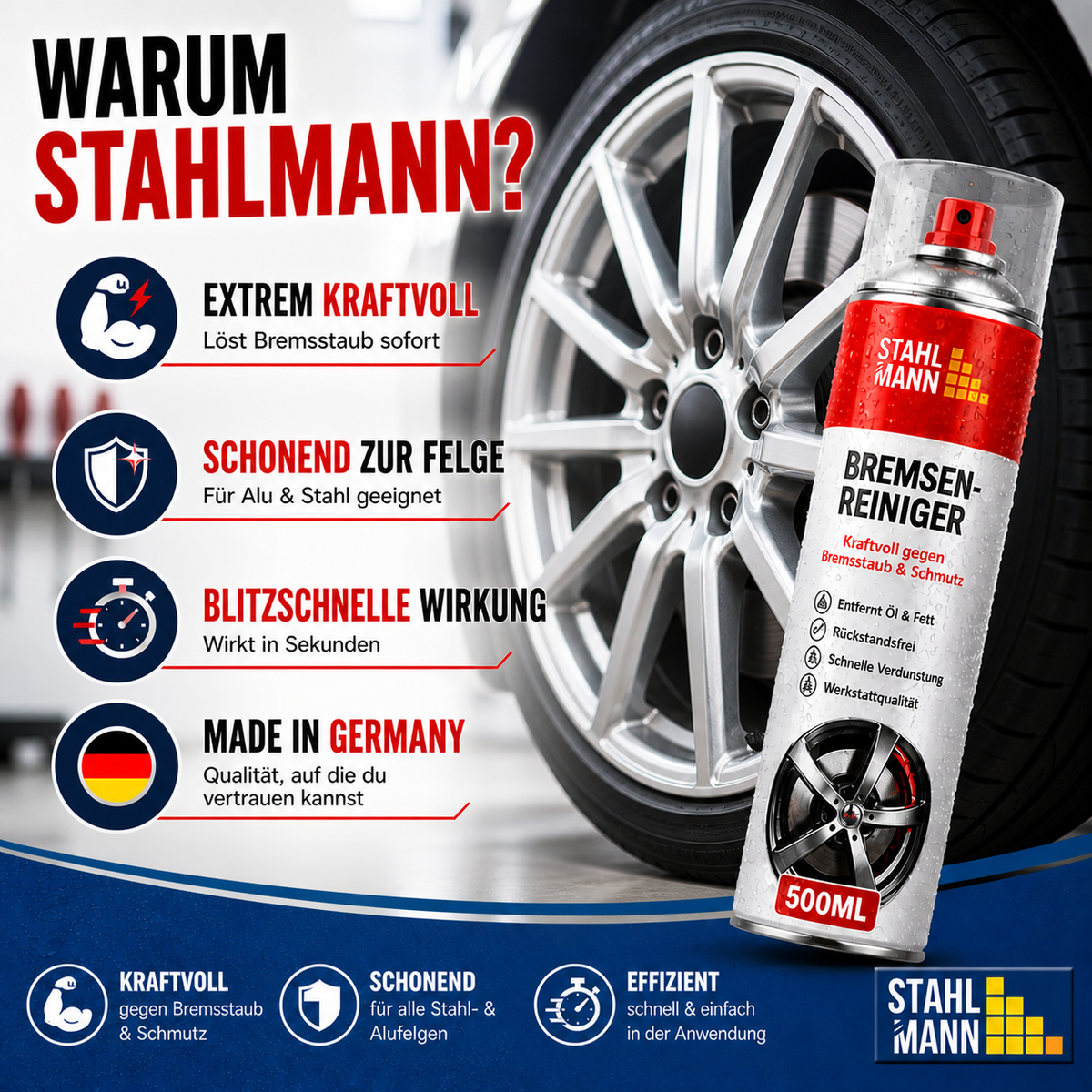 STAHLMANN® Remreiniger 12 x 400 ml – Zeer effectieve remreiniger spray voor werkplaats en auto | Verwijdert olie, vet en vuil zonder residu | Professionele kwaliteit voor remmen, koppeling en motor