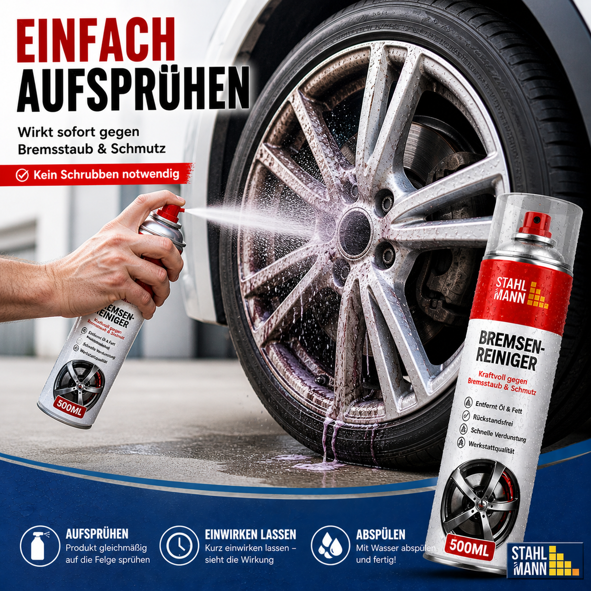 STAHLMANN® Remreiniger 12 x 400 ml – Zeer effectieve remreiniger spray voor werkplaats en auto | Verwijdert olie, vet en vuil zonder residu | Professionele kwaliteit voor remmen, koppeling en motor