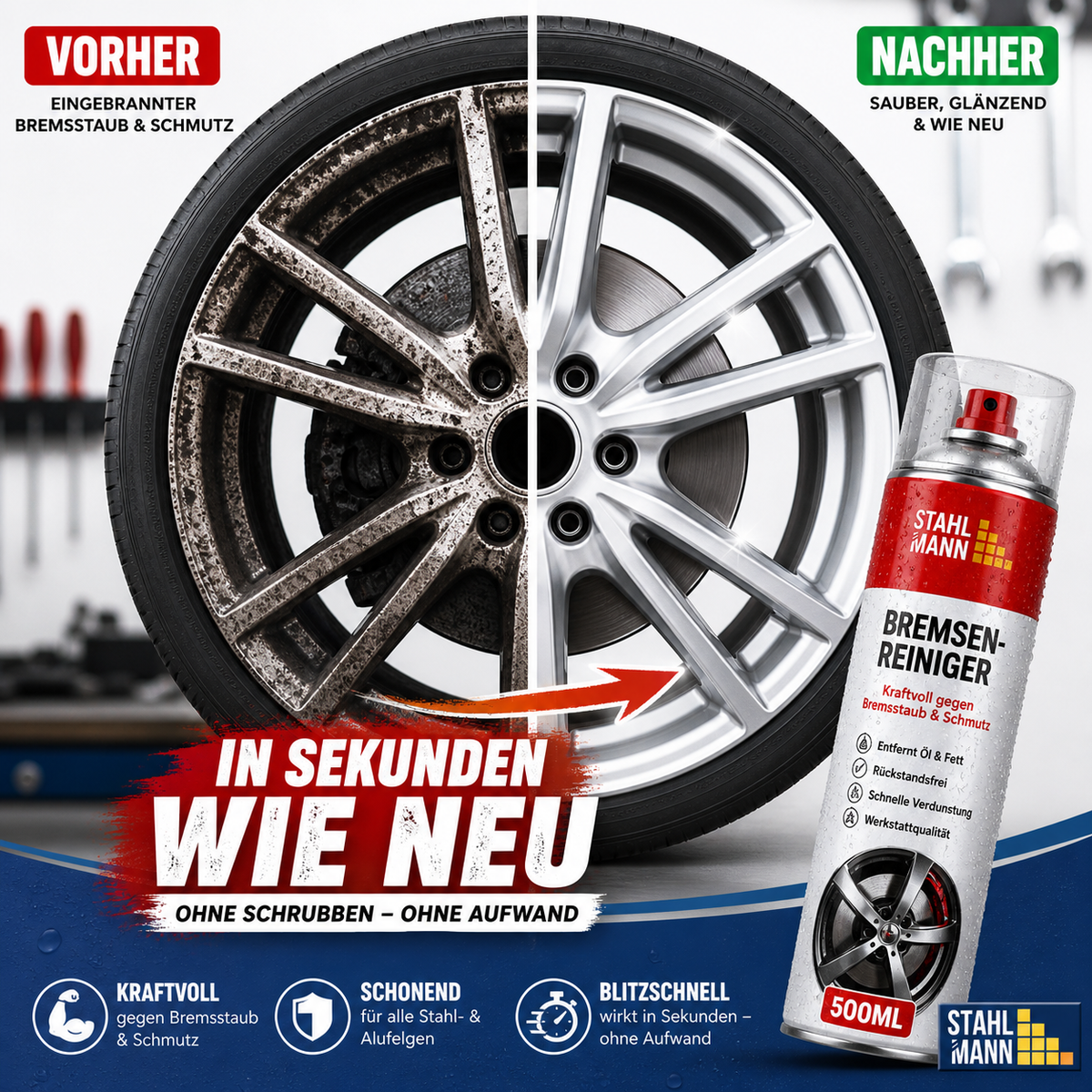 STAHLMANN® Remreiniger 12 x 400 ml – Zeer effectieve remreiniger spray voor werkplaats en auto | Verwijdert olie, vet en vuil zonder residu | Professionele kwaliteit voor remmen, koppeling en motor