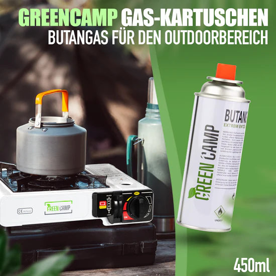 12 x Greencamp® Butangaskartuschen – 227 g – umweltbewusst, sicher & zuverlässig